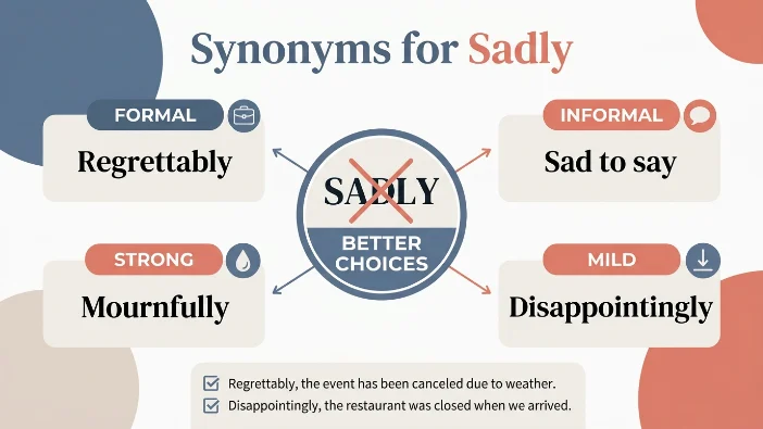 Synonyms for Sadly