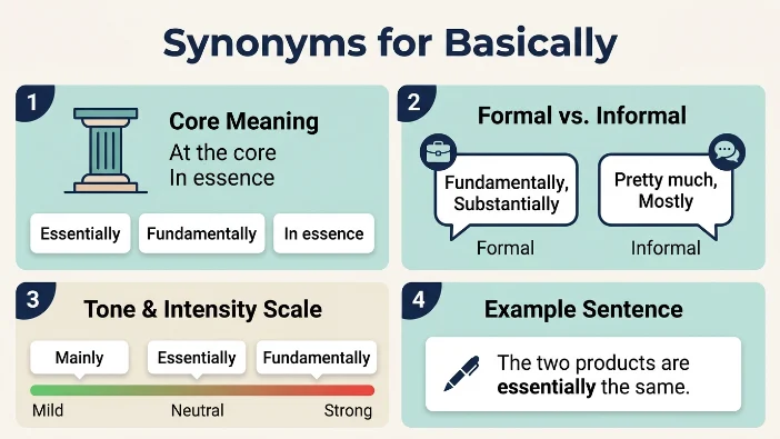 Synonyms for Basically